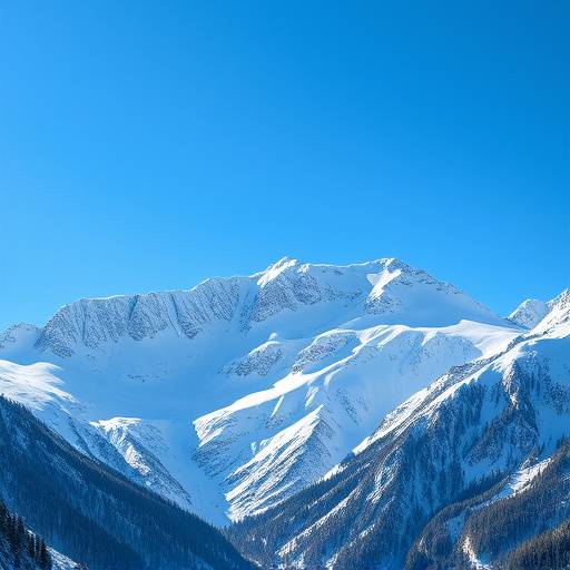 Snow-capped mountain range with clear blue sky, ideal for adventure films and documentaries.